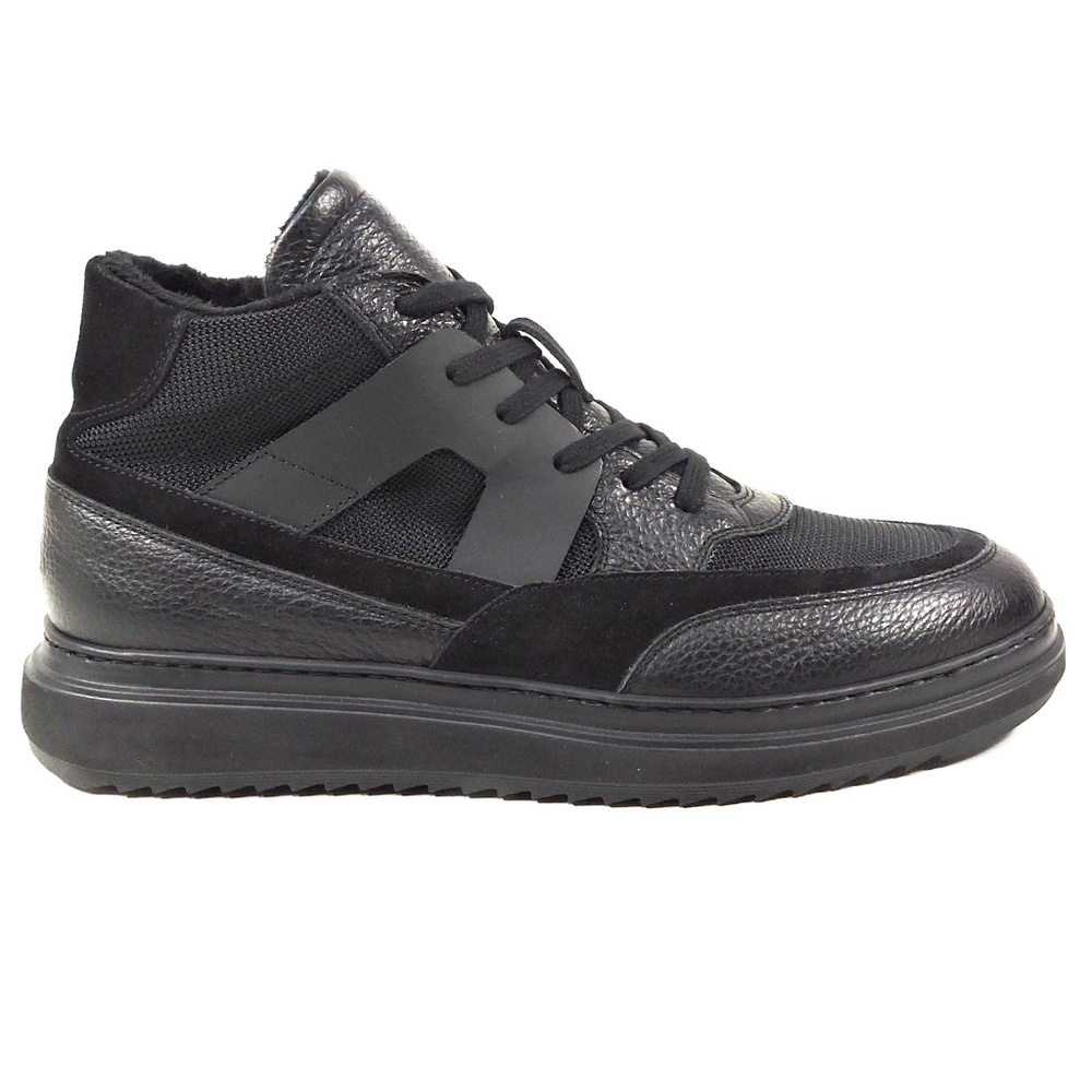 PRINCIPE DI BOLOGNA 🇮🇹 MEN'S BLACK SOFT LEATHER COMFORT WINTER FUR SNEAKERS - Picture 4 of 7